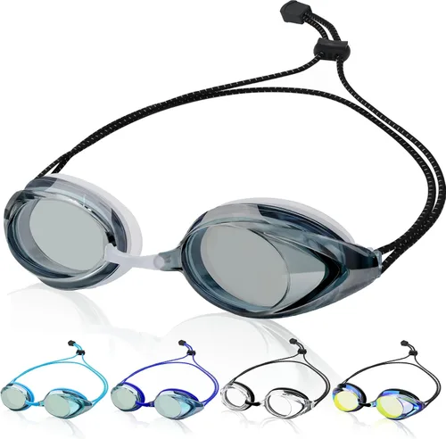 Miniatura 11 de Gafas de natación para adultos, hombres, mujeres y jóvenes, con correa elástica, gafas de natación sin tirones de pelo espejo/lentes transparentes