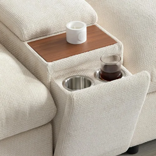 Miniatura 9 de Sofá modular de 6 asientos de 136 pulgadas con consola, portavasos y cargador USB, sofá de felpilla de gran tamaño en forma de U con otomana