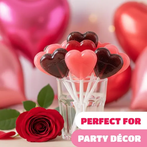 Miniatura 4 de Paletas en forma de corazón, 90 unidades, paquete de 2 libras, caramelos duros envueltos individualmente, sabores surtidos de bayas, dulces
