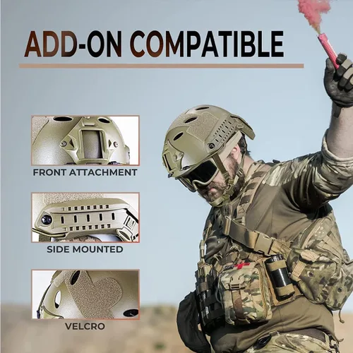 Miniatura 4 de Casco táctico PJ para Airsoft y Paintball con soporte para gafas de visión nocturna (NVG) y carril lateral Verde militar