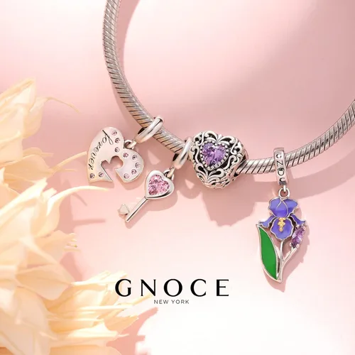 Miniatura 4 de GNOCE Dijes de girasol de plata de ley 925 con diseño de flor de iris púrpura para pulserascollar, regalo de joyería para mujeres, niñas, esposa
