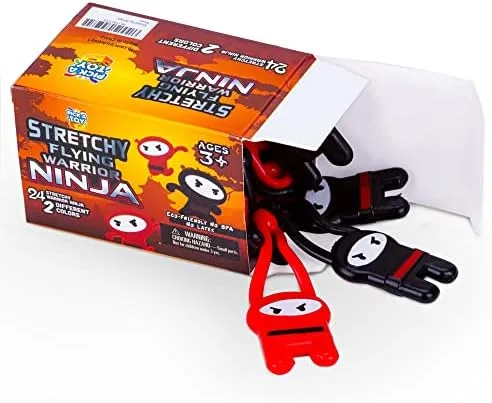 PICK A TOY Juguetes ninja para niños y niñas, suministros de recuerdos de fiesta, ninjas voladores elásticos, 24 piezas, juguetes de tirachinas,