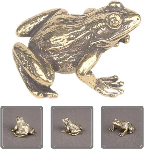 Miniatura 9 de HOMSFOU Figuras de animales de latón, figuras de Feng Shui, rana de Vinatge, figuras de Feng Shui, decoración de mesa de rana, decoración de rana