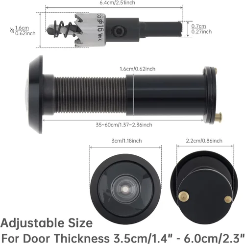 Miniatura 2 de Mirilla para el visor de puerta, agujero de latón macizo de 220 grados para puerta delantera con broca de 0.63 pulgadas para puertas de 1-1/2 a
