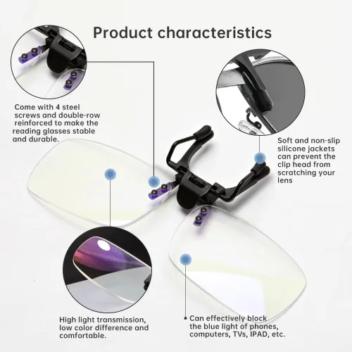 Miniatura 5 de Gafas de lectura con clip y abatibles, lupas con bloqueo de luz azul, lupa, lentes para lectores unisex (transparente, 1.0)