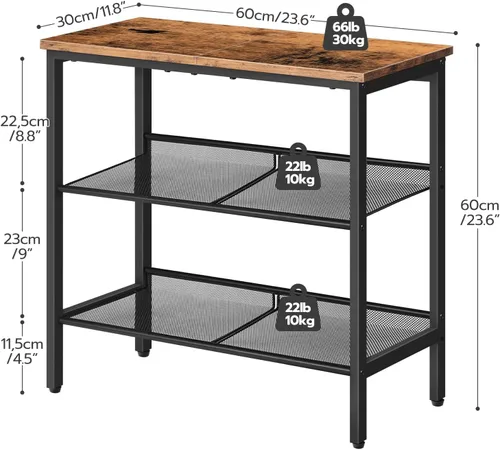 Miniatura 3 de HOOBRO Mesa auxiliar negra, mesa auxiliar de metal de 3 niveles, mesa negra pequeña con 2 estantes planos o inclinados ajustables para espacios Negro