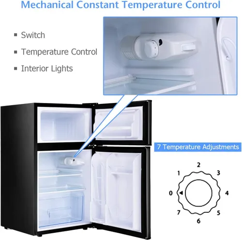 Miniatura 7 de COSTWAY Mini refrigerador con congelador, 3.2 pies cúbicos, mini congelador enfriador refrigerador de 2 puertas con puerta reversible, estantes