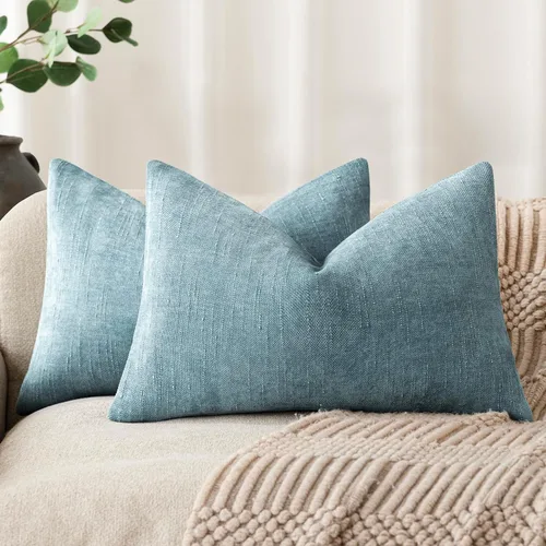 Miniatura 28 de Foindtower - Paquete de 2 fundas de almohada decorativas, cuadradas, cómodas, unicolor, suaves, lumbares, estilo rústico neutro, para sofá, sillón