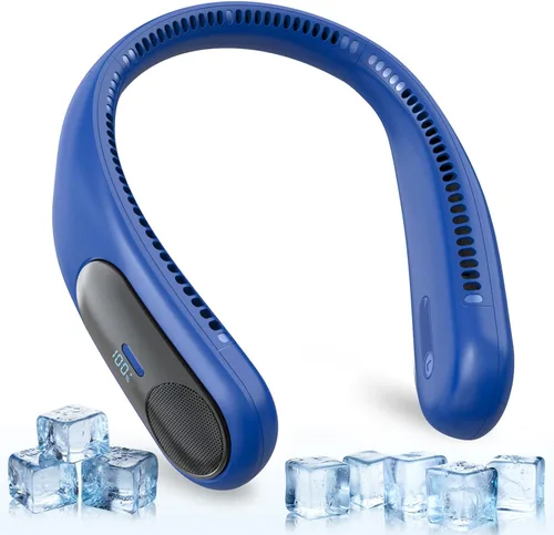 Miniatura 16 de Ventilador de cuello portátil, ventilador personal sin aspas, pantalla LED, 4 velocidades, recargable por USB de 6000 mAh, viento de enfriamiento