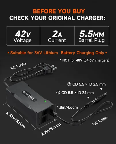 Miniatura 4 de Cargador de 42V 2A para scooter eléctrico Gotrax, compatible con GXL V2 G4 Apex XR Elite, compatible con Hiboy S2 S2 Pro KS4, Hover-1 Journey