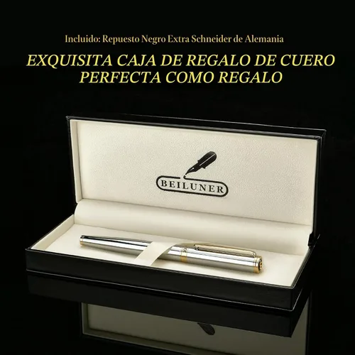 Miniatura 6 de BEILUNER - Bolígrafo de lujo con bola de rodillo, impresionante diseño de cromo plateado con acabado en oro de 24 quilates, diseños nobles y cromo