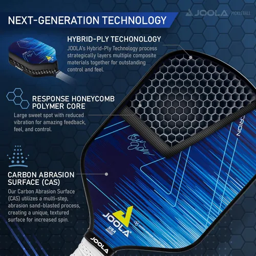Miniatura 4 de JOOLA Ben Johns CAS 16mm Carbon Fiber Pickleball Paddle - CAS Surface Tech - Control & Power Paddle - USAP Approved - Aero Curve - Feel-Tec Pure