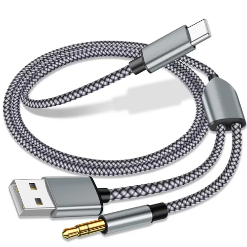 Cable de audio auxiliar USB C a 0.138 in con carga, USB C 2 en 1 a 0.138 in, cable de audio para auriculares estéreo de automóvil con carga PD de 18