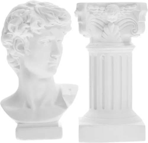 Unomor Estatua griega de David, columna romana y estatua de David, figura de resina, figura de David, busto romano, escultura de mitología griega