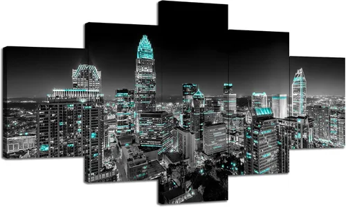 Miniatura 11 de Cawpom Arte de pared de Los Ángeles en blanco y negro, cuadro decorativo para pared, diseño de horizonte de Los Ángeles, póster de palmera, marco