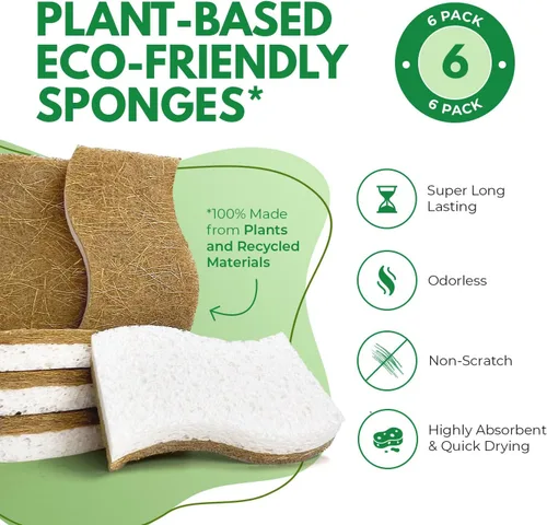 Miniatura 3 de AIRNEX - Esponja de cocina natural biodegradable - Esponja compostable de celulosa y fibra de coco (paquete de 6)