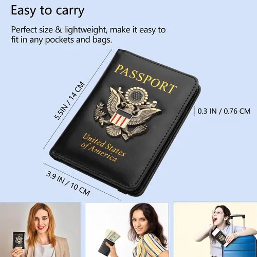 Miniatura 3 de GDTK - Portapasaportes de piel, funda para pasaporte con bloqueo RFID - Cartera para documentos de viaje, m