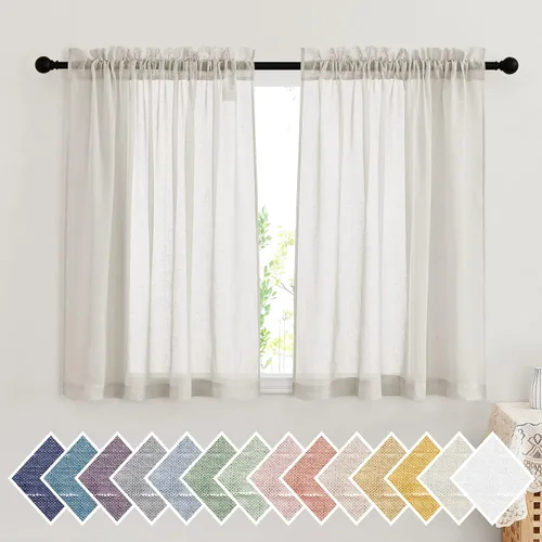 Miniatura 26 de NICETOWN Cortinas traslúcidas cortas para dormitorio, 45 pulgadas de largo, con textura de lino, cortinas semitransparentes de gasa que mantienen