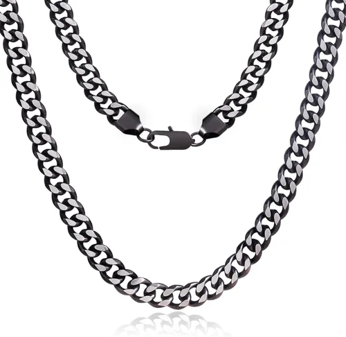 Cadena italiana de eslabones cubanos de dos tonos para hombres y mujeres de 0.1560.39 pulgadas - Cadena de plata negra, azuldorada para hombre,
