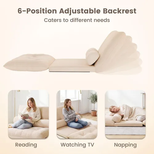 Miniatura 4 de Giantex Sofá de suelo ajustable con 2 almohadas, sofá cama plegable multifuncional de 6 posiciones, asiento de piso de gamuza multifuncional