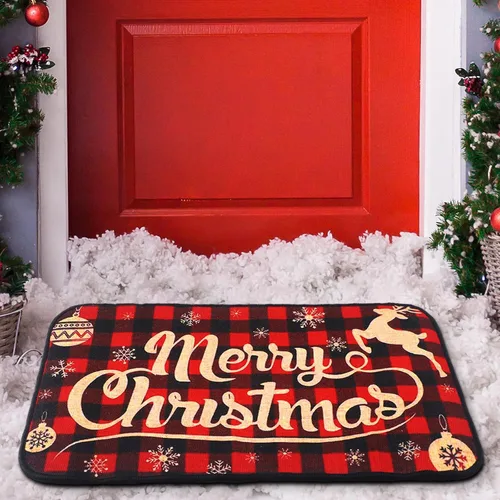 Tinideya Tapete decorativo de Navidad para exteriores, tapete decorativo antideslizante de cuadros escoceses, tapete de bienvenida de Navidad para