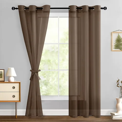 Miniatura 85 de Hiasan - Cortinas traslúcidas de gasa cortas semitransparentes con ojales y alzapaños filtrantes de luz para ventana, dormitorio, baño, 2 paneles