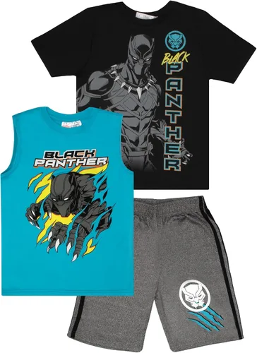 Marvel Avengers Spider-Man Black Panther Miles Morales - Conjunto de camiseta de manga corta para niños, camiseta sin mangas y pantalones cortos de