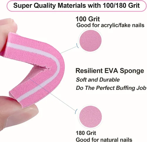 Miniatura 5 de Juego de pulidor de uñas profesional rosa, 30 piezas, uñas acrílicas y naturales, bloques de tampón de grano 100/180