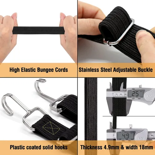 Miniatura 6 de Cuerdas elásticas resistentes para exteriores, cuerdas elásticas largas y ajustables con ganchos planos, correas elásticas de goma de alta