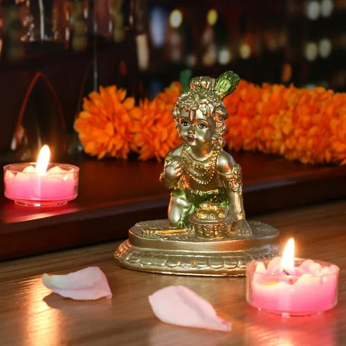 Miniatura 2 de Ídolo de Krishna Hindu God Baby Krishna – 3.7 pulgadas de alto, estatua india de Krishna para el hogar, oficina, templo mandir, artículo de Pooja