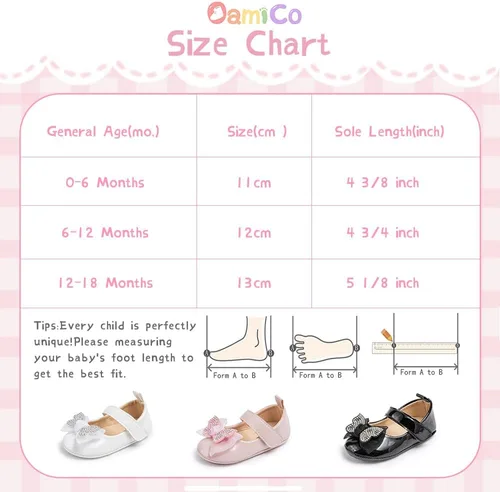 Miniatura 6 de Zapatos planos Mary Jane para bebés y niñas, suela de goma antideslizante con Bownot para primeros pasos, zapatos de vestir de boda de princesa