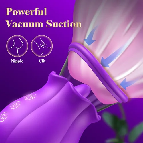 Miniatura 3 de Vibrador de Succión con Forma de Rosa - Juguetes Sexuales para Adultos 3 en 1 con Copa Desmontable para Estimulación del Clítoris y del Pezón