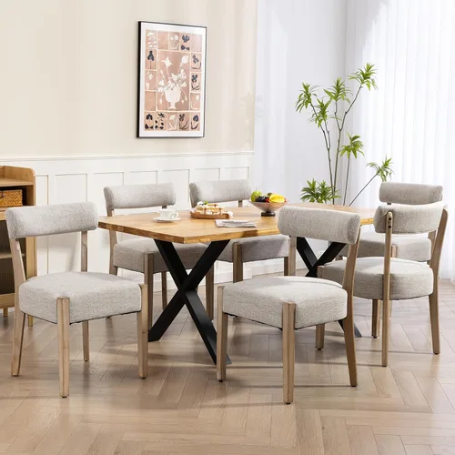 Miniatura 27 de ZJhome Sillas de comedor, paquete de 2 sillas de cocina de madera modernas de mediados de siglo con tapicería de lino, diseño tejido de respaldo
