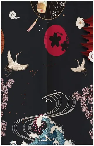 Cortina japonesa Noren para puerta para el hogar o restaurante, 33.5 x 59 pulgadas (grúas y flores)