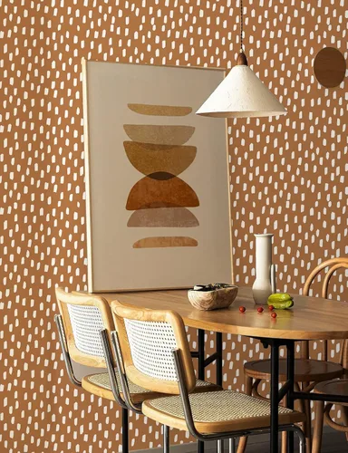 Miniatura 3 de HAOKHOME Papel tapiz para despegar y pegar, diseño de puntos modernos y bohemios, extraíble, para baño, color caramelo/blanco, papel de contacto