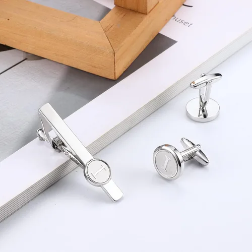 Miniatura 4 de THUNARAZ Juego de gemelos con inicial y clip de corbata para hombre, gemelos personalizados del alfabeto A-Z y barra de corbata con caja de regalo