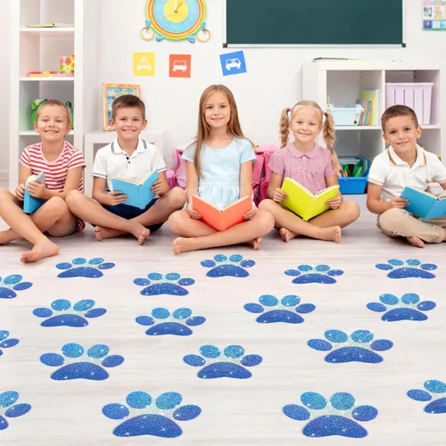 Miniatura 14 de ReliThick 30 Piezas Calcomanías de Suelo con Huellas de Patas 7.5" Huellas de Patas Grandes Adhesivo de Pared Autoadhesivo Calcomanía de Suelo