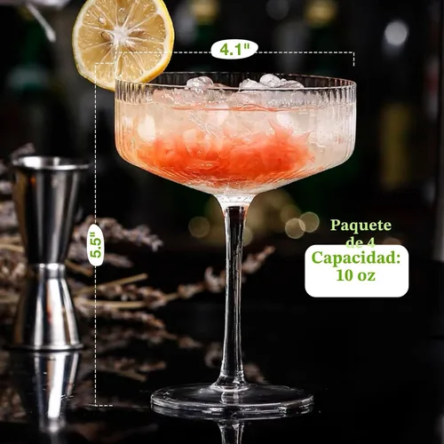 Miniatura 5 de Qipecedm Juego de 4 Copas de Cupé con Ribete, Set de Copas de Cupé Vintage de 10 oz, Copa de Martini Única, Vajilla de Cóctel Clásica, Set de Copas