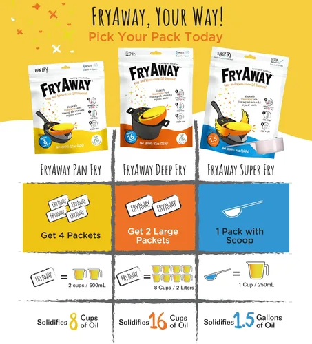 Miniatura 8 de FryAway Polvo solidificador de aceite de cocina de desecho profundo, 100% a base de plantas, solidifica hasta 8 tazas de aceite por uso