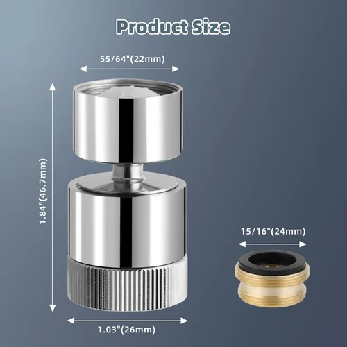 Miniatura 5 de Hibbent Aireador de doble flujo de agua para fregadero de cocina, aireador de grifo de baño giratorio de 360 grados, fácil control con una mano, 1.8
