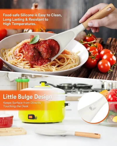 Miniatura 3 de Cuchara de cocina y cuchara de arroz para utensilios de cocina antiadherentes, ideal para cocinar y servir silicona mate resistente sin BPA, cuchara