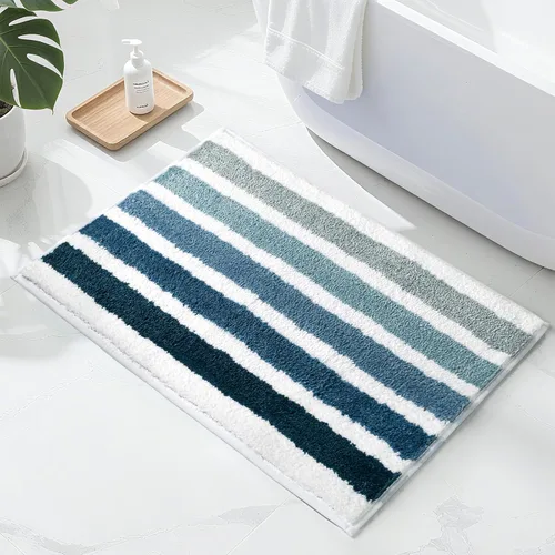 Miniatura 8 de Sunlit Alfombra de baño azul ombré, alfombra de baño náutica para baño, antideslizante, 24 x 17 pulgadas, azul y blanco