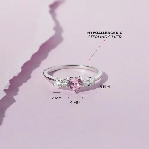 Miniatura 4 de Anillos de plata de ley 925 con circonita cúbica redonda y rosa brillante para niñas, anillos de circonita cúbica de moda para preadolescentes