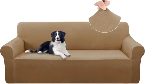 Miniatura 15 de U-NICE HOME Fundas de terciopelo para sofá, fundas elásticas para sofá de 3 cojines, protector de muebles (XL, grande, beige)