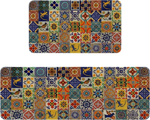 Miniatura 16 de Alfombras de Cocina Vintage Negras y Verdes Botánicas, Juego de 2 Alfombras de Cocina Antideslizantes Lavables, Tapetes de Cocina con Helechos