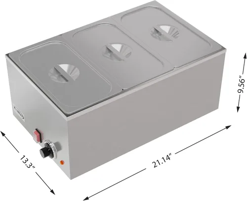 Miniatura 6 de KoolMore Calentador de alimentos comercial Bain Marie para encimera, estación de sopa y servidor de mesa de buffet con tres secciones para servir