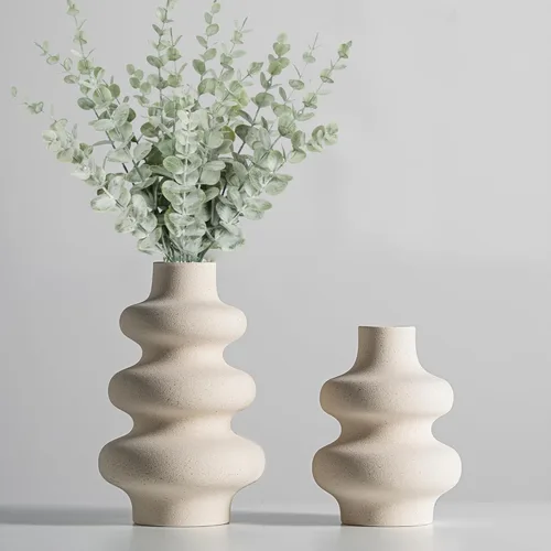 Steviieden Juego de 2 jarrones de cerámica, decoración moderna del hogar, jarrones redondos en color blanco roto, jarrones modernos para flores