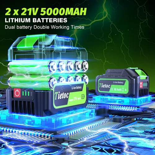 Miniatura 3 de Tietoc Soplador de hojas inalámbrico, soplador de hojas eléctrico sin escobillas de 1200 W con 2 baterías de 5.0 Ah, potentes sopladores de hojas