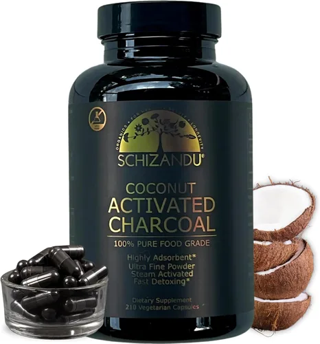 Cápsulas de carbón vegetal activado y coco, orgánico, 210 unidades, alimento desintoxicante, no transgénico, para desintoxicación, blanqueamiento de