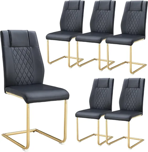Miniatura 19 de Sillas De Comedor - Juego de 4 sillas de comedor modernas para cocina, con asiento tapizado de piel sintética, patas de metal con respaldo alto